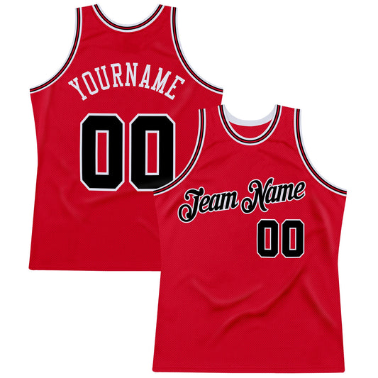 Custom Red Black-Red Authentic Throwback Basketball Jersey - Main View
