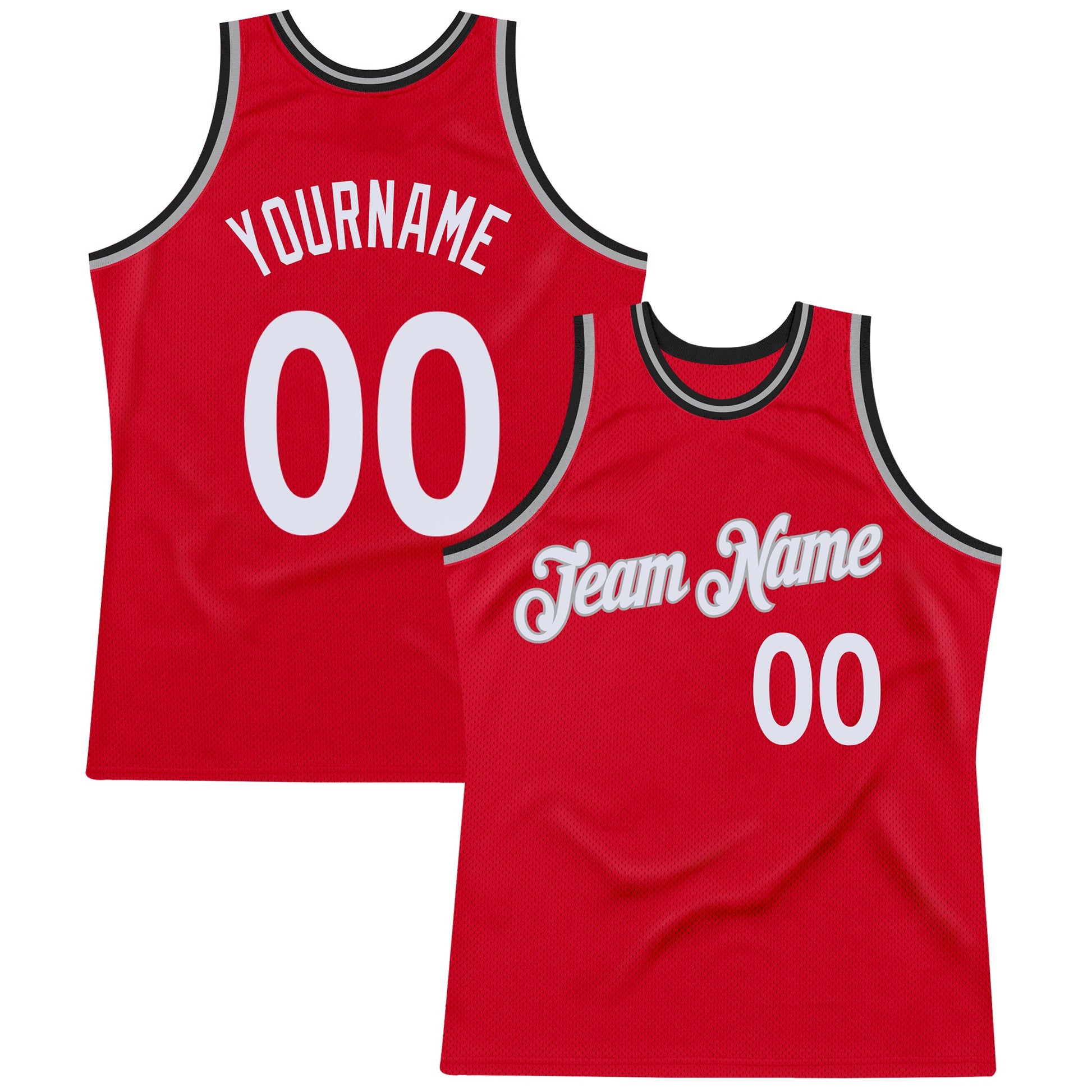 Custom Red White-Black Authentic Throwback Basketball Jersey - Main View