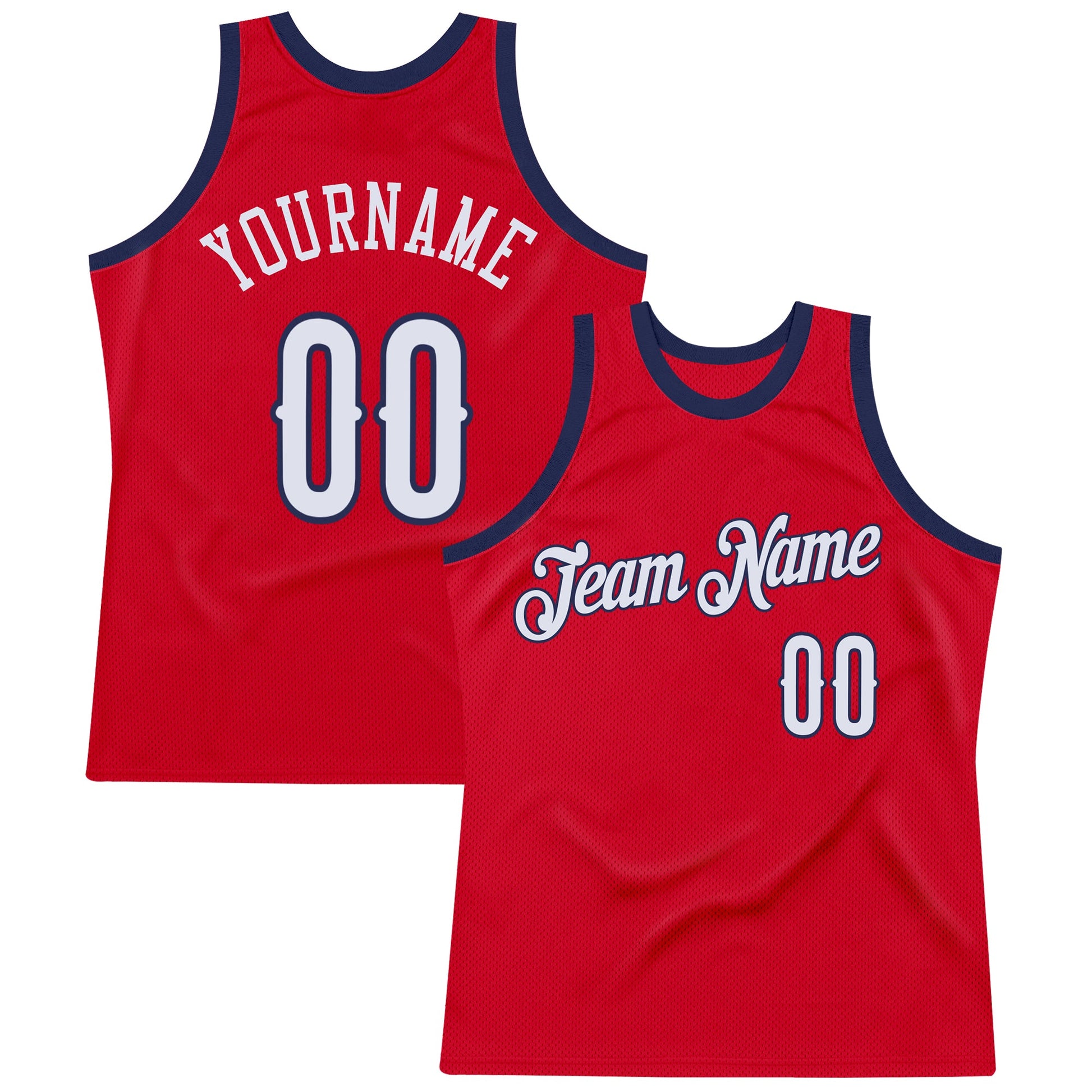 Custom Red White-Navy Authentic Throwback Basketball Jersey - Main View