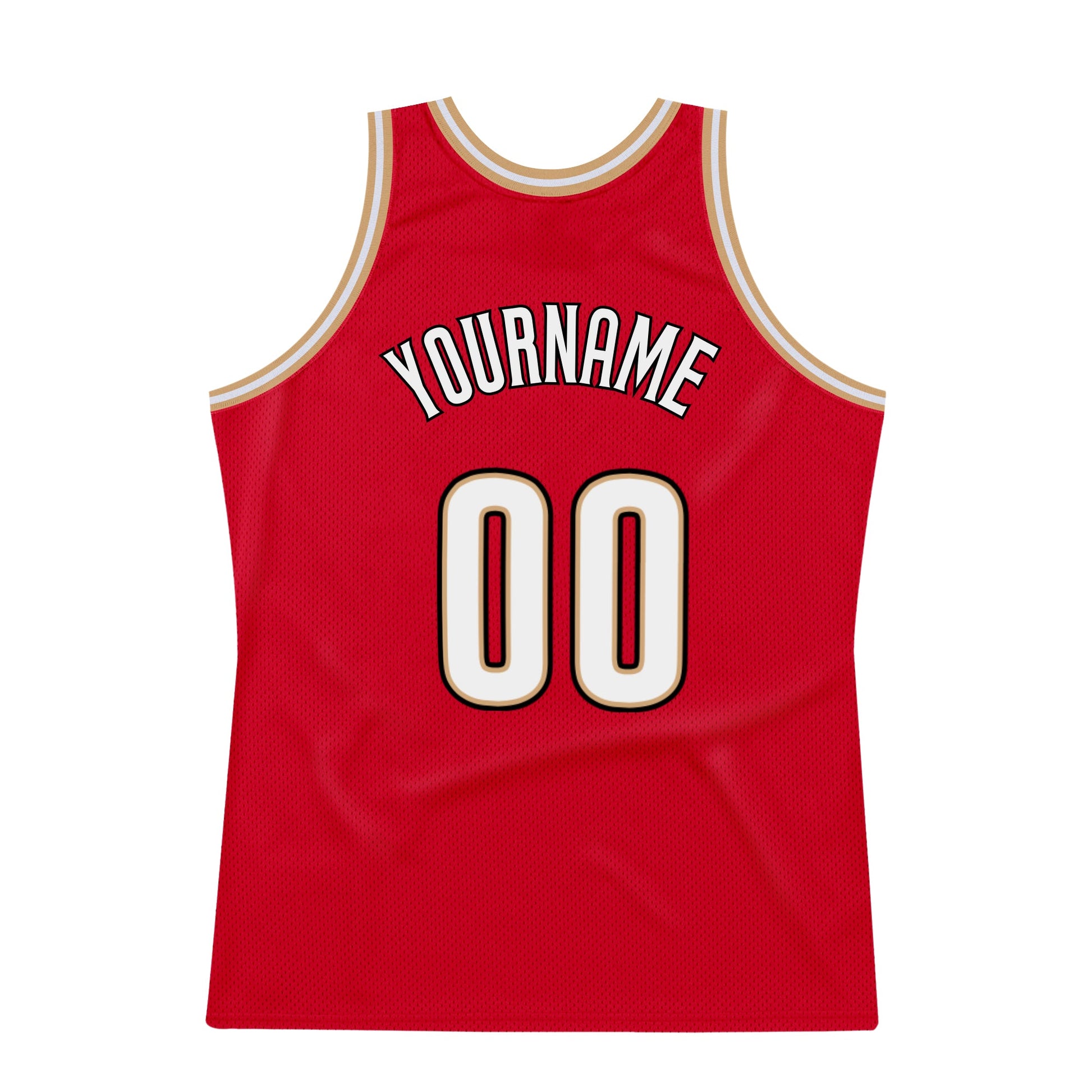Custom Red White-Old Gold Authentic Throwback Basketball Jersey view 6