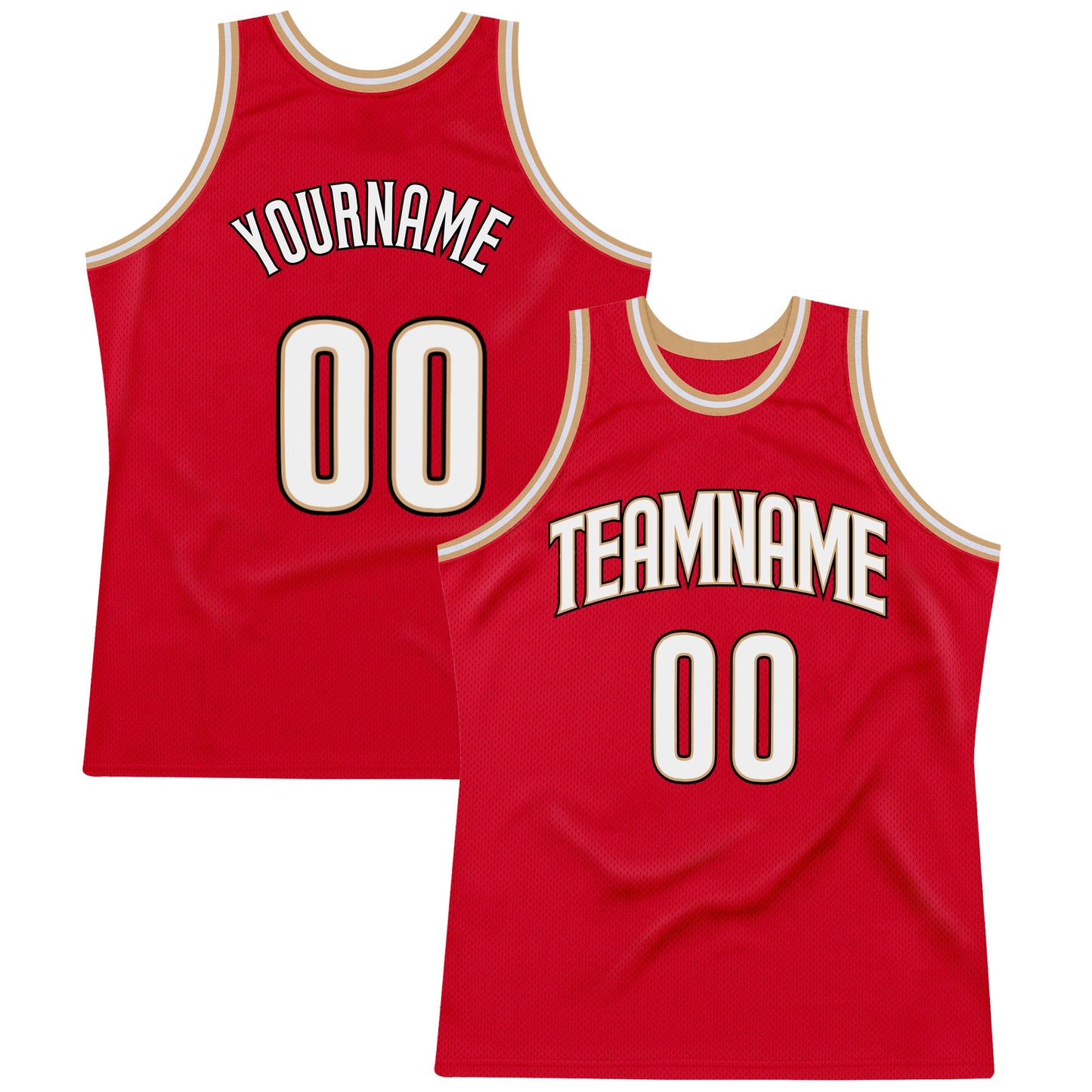 Custom Red White-Old Gold Authentic Throwback Basketball Jersey - Main View