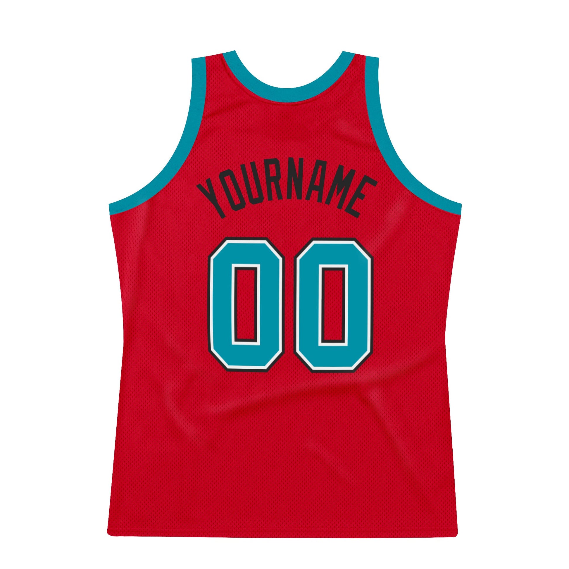 Custom Red Teal-Black Authentic Throwback Basketball Jersey view 6