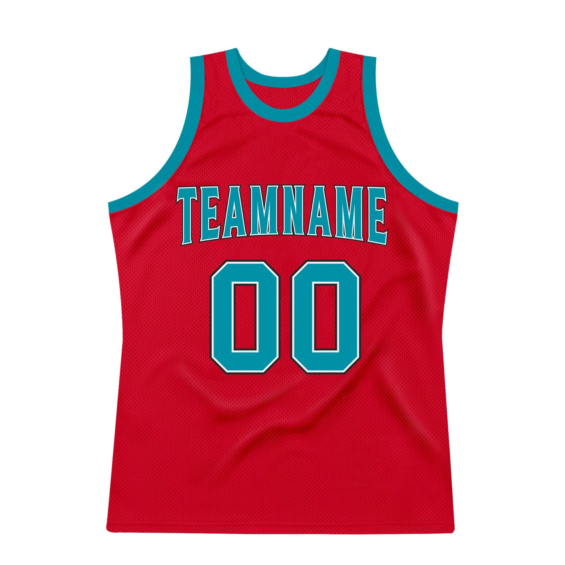 Custom Red Teal-Black Authentic Throwback Basketball Jersey view 7
