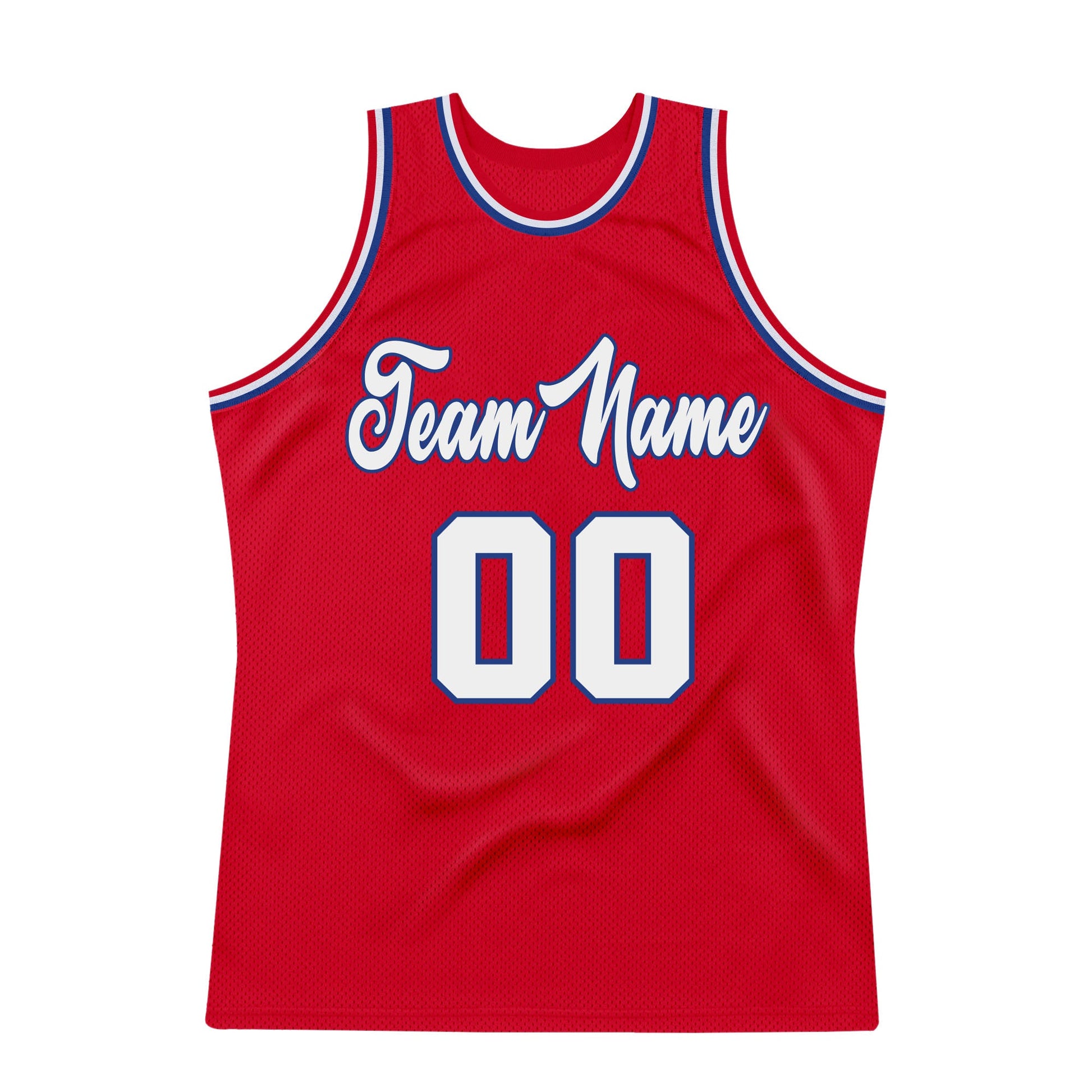 Custom Red White-Royal Authentic Throwback Basketball Jersey view 7