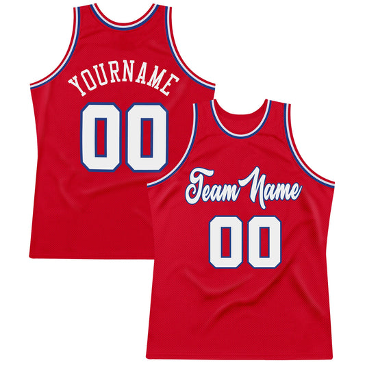 Custom Red White-Royal Authentic Throwback Basketball Jersey - Main View
