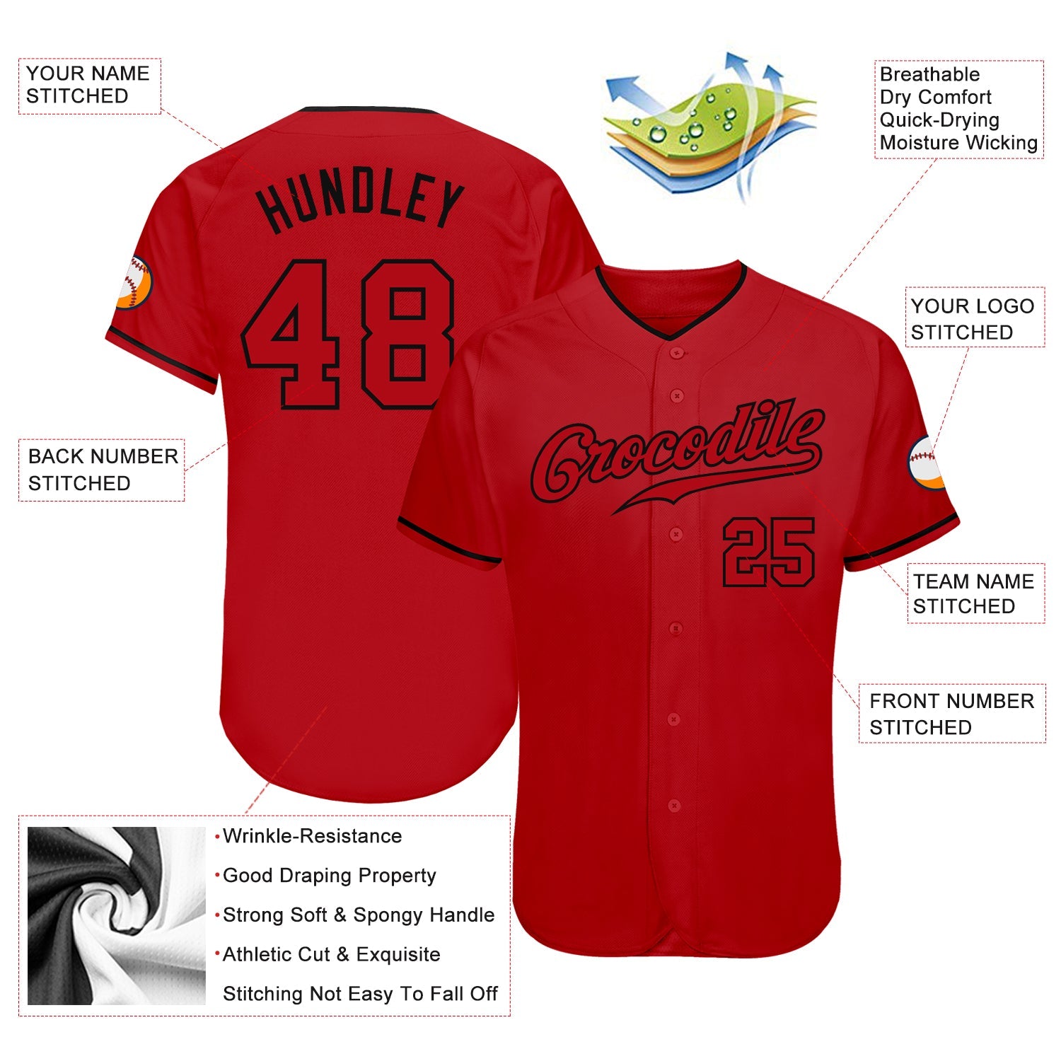 Custom Red Red-Black Authentic Baseball Jersey view 3