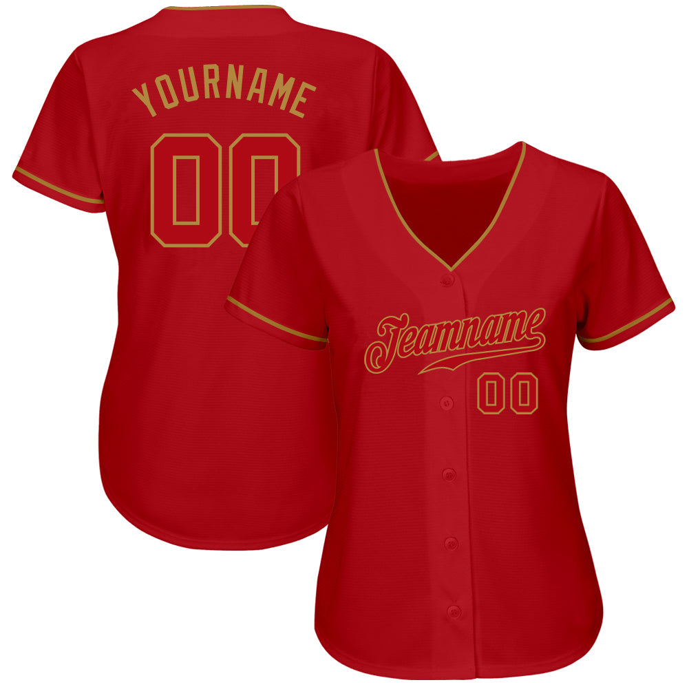 Custom Red Red-Old Gold Authentic Baseball Jersey view 2