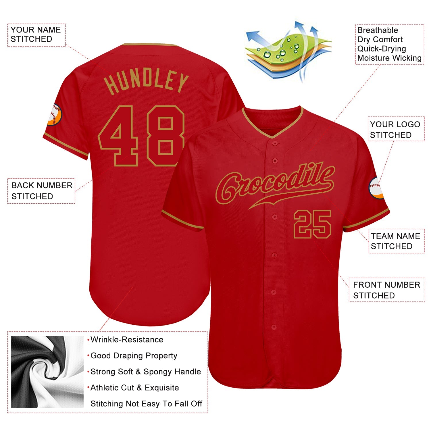 Custom Red Red-Old Gold Authentic Baseball Jersey view 3