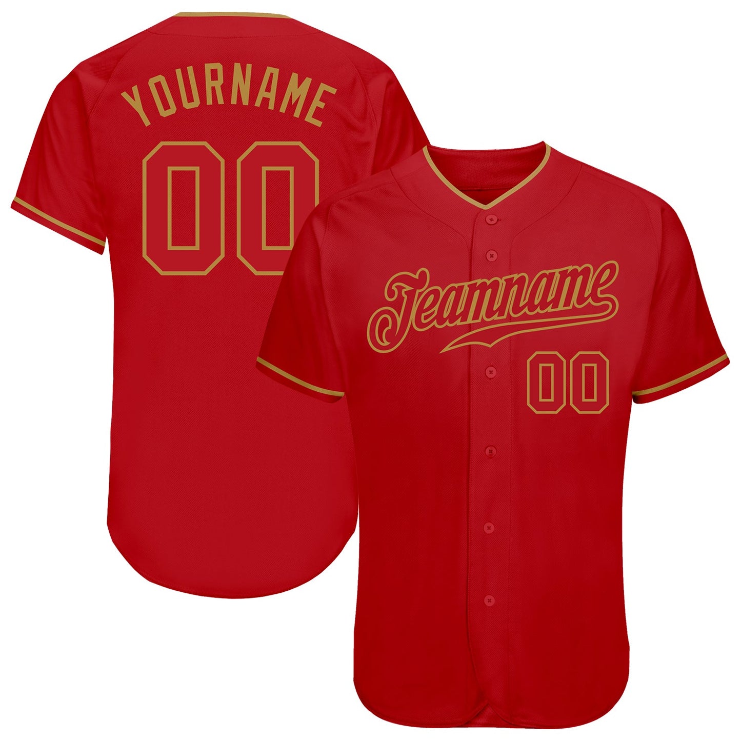Custom Red Red-Old Gold Authentic Baseball Jersey - Main View