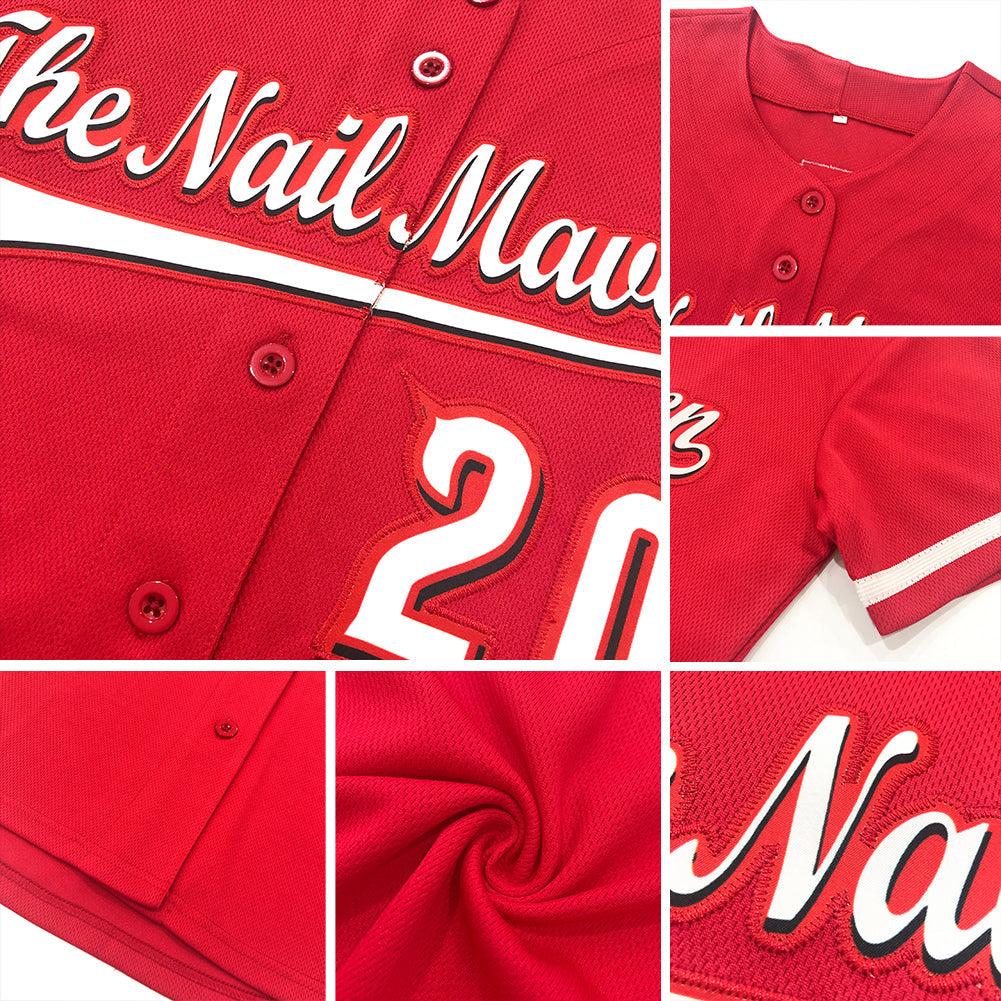 Custom Red Teal-Black Authentic Baseball Jersey view 6