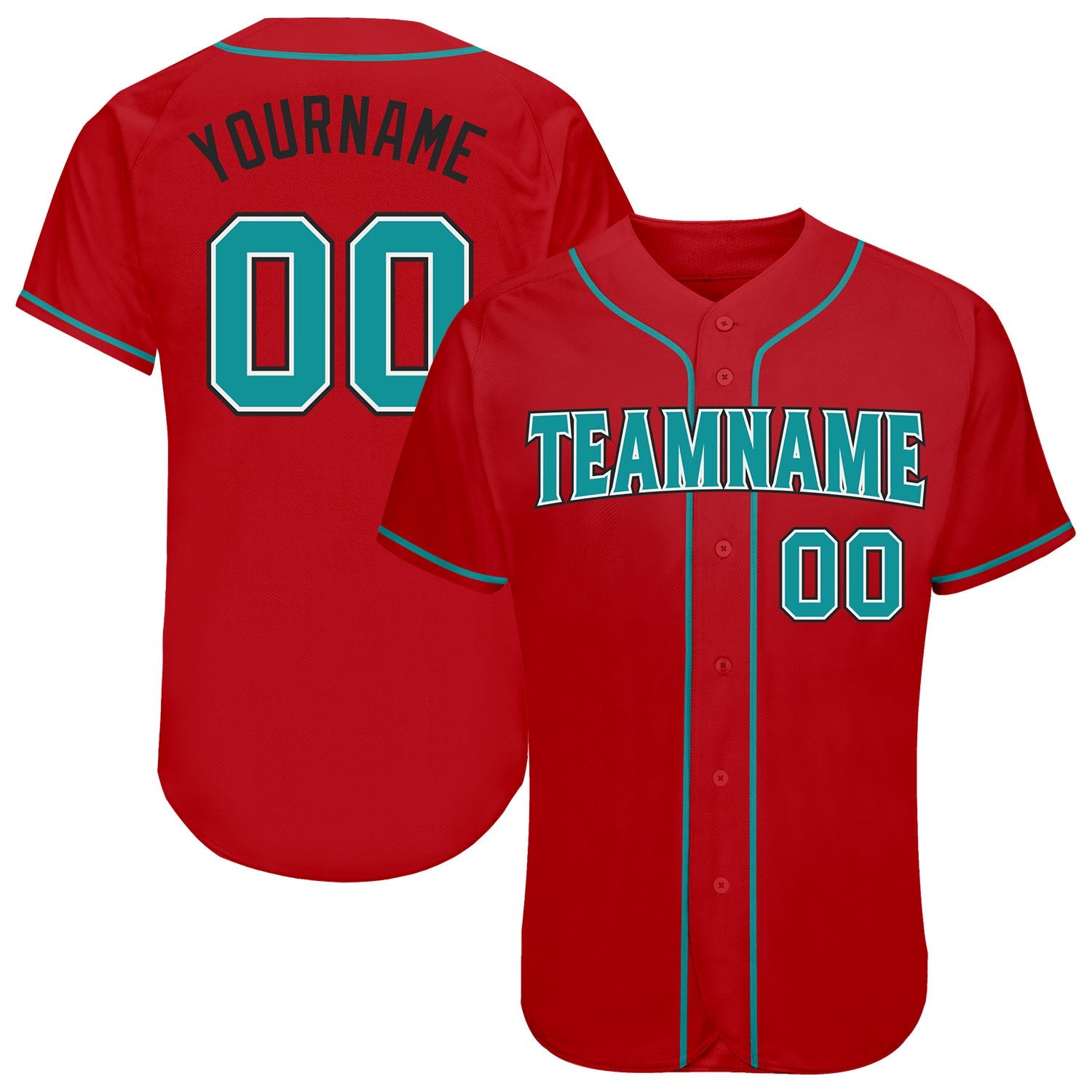 Custom Red Teal-Black Authentic Baseball Jersey - Main View