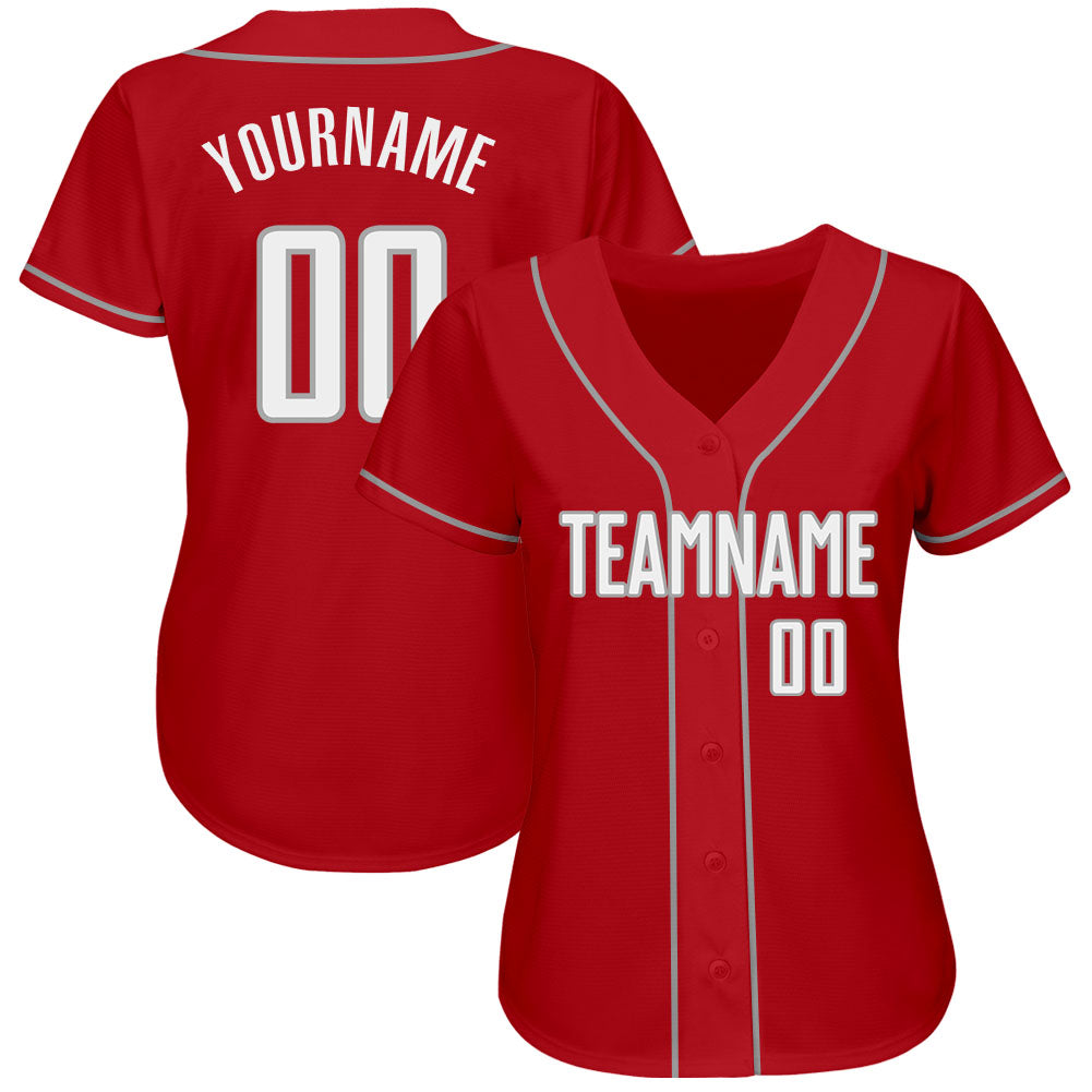 Custom Red White-Gray Authentic Baseball Jersey view 2