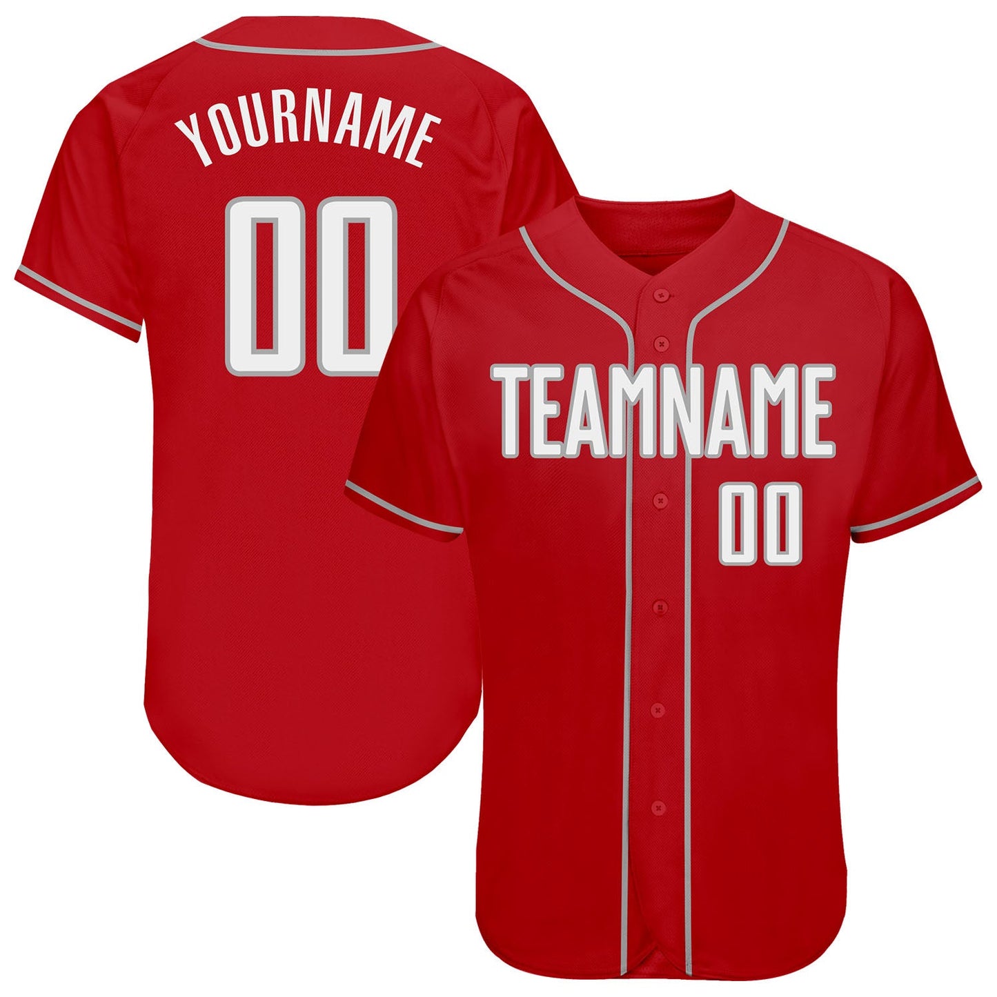 Custom Red White-Gray Authentic Baseball Jersey - Main View