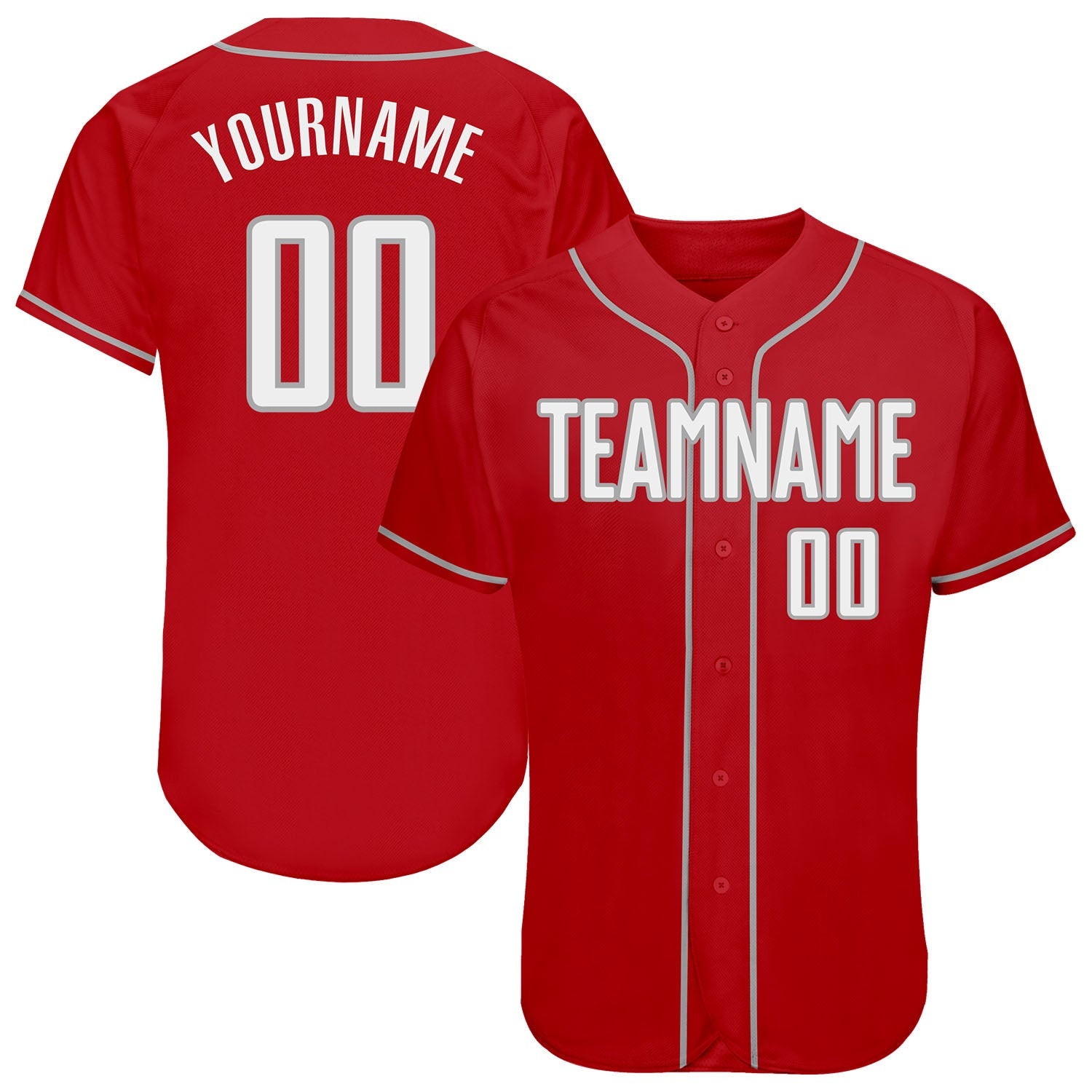 Custom Red White-Gray Authentic Baseball Jersey - Main View