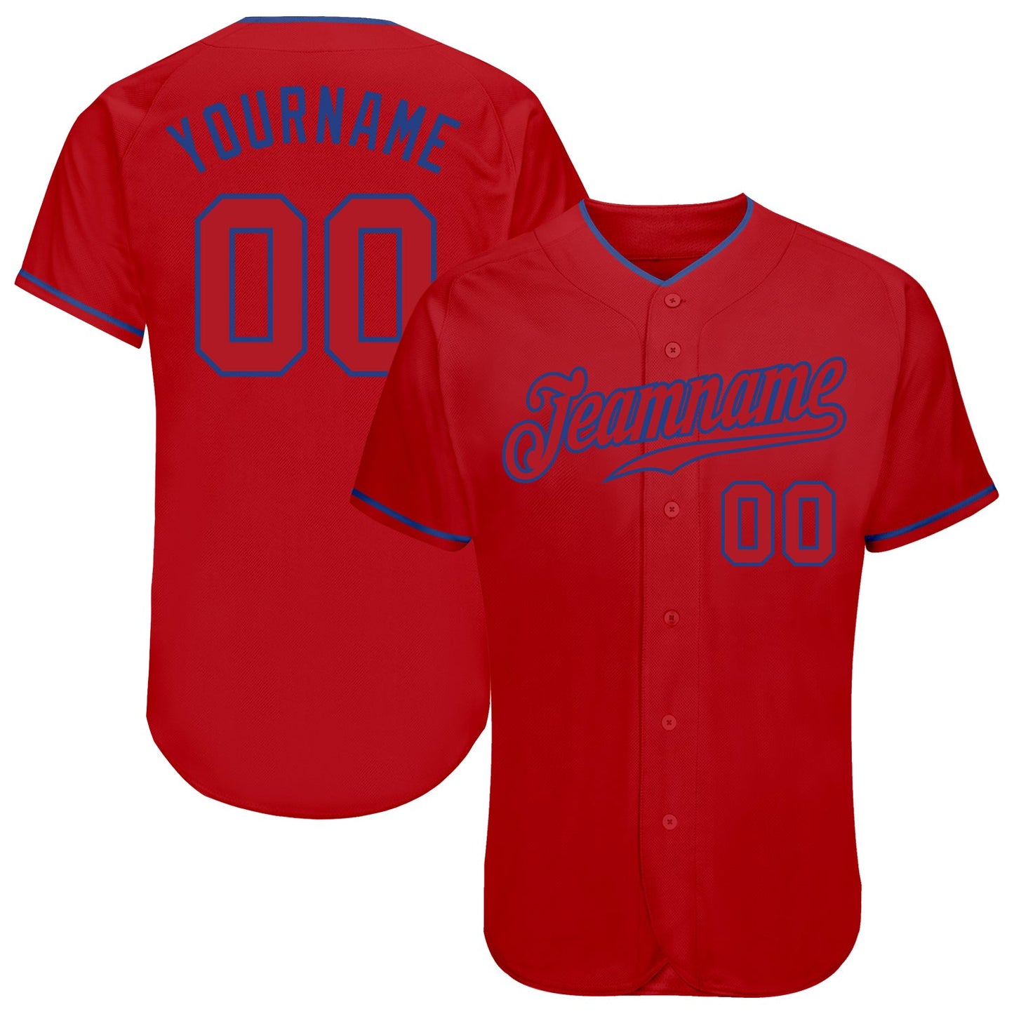 Custom Red Red-Royal Authentic Baseball Jersey - Main View