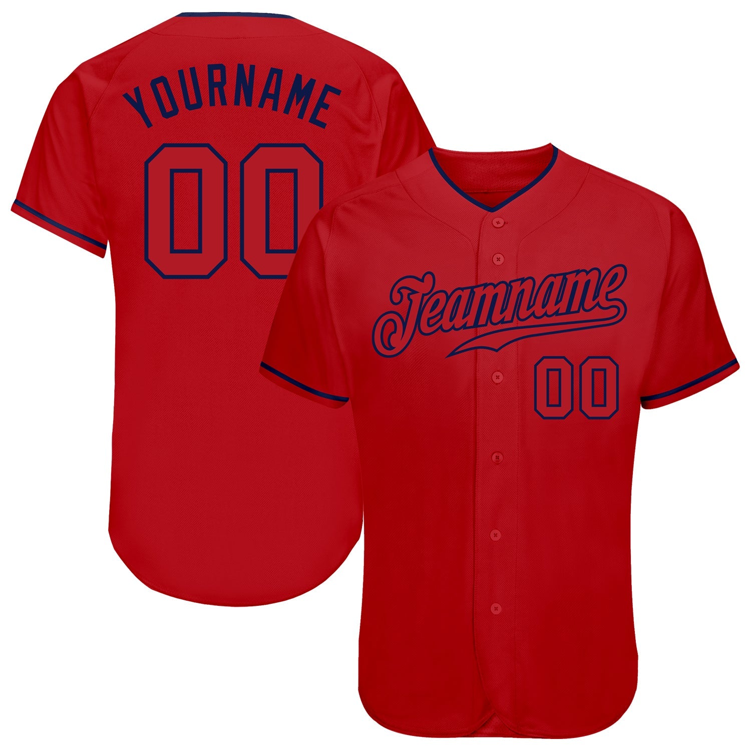 Custom Red Red-Navy Authentic Baseball Jersey - Main View
