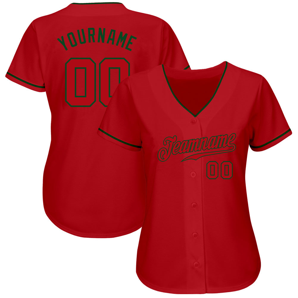 Custom Red Red-Green Authentic Baseball Jersey view 2
