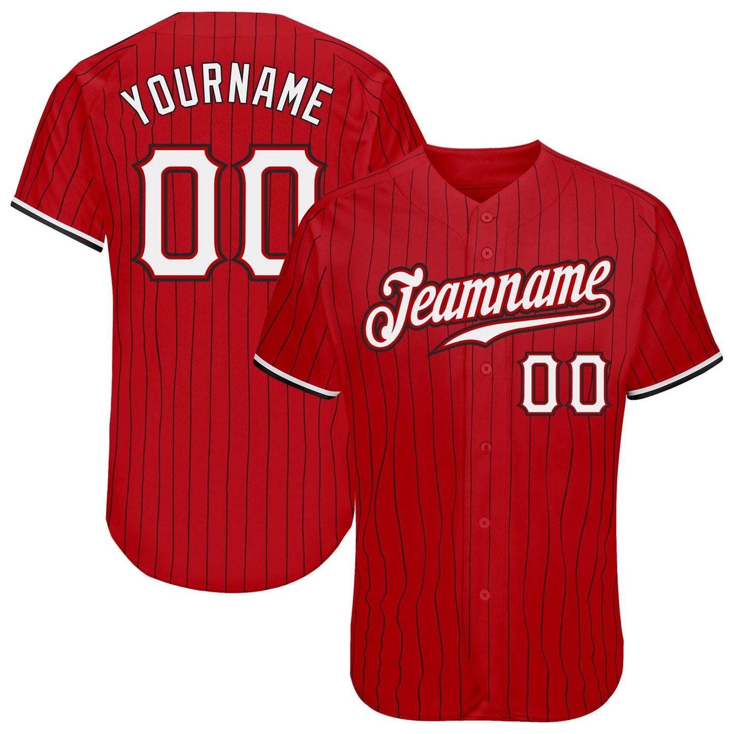 Custom Red Black Pinstripe White-Black Authentic Baseball Jersey - Main View