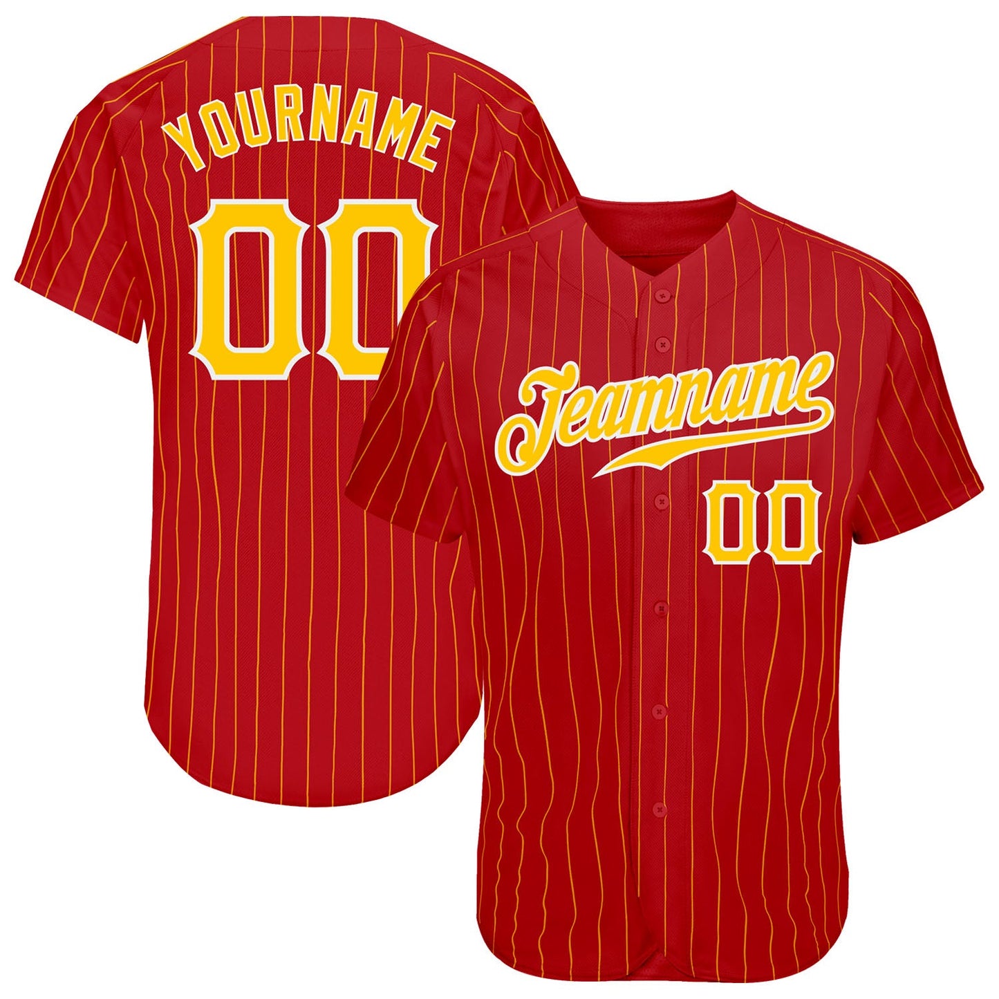 Custom Red Gold Pinstripe Gold-White Authentic Baseball Jersey - Main View
