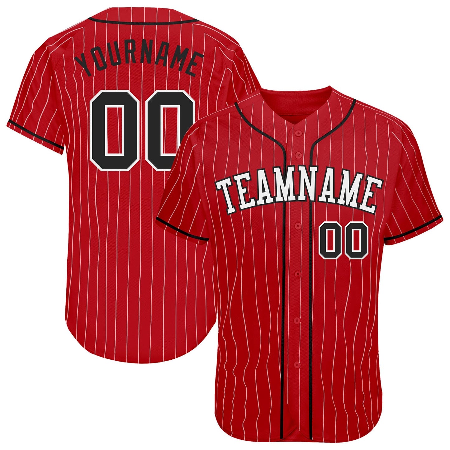 Custom Red White Pinstripe Black-White Authentic Baseball Jersey - Main View