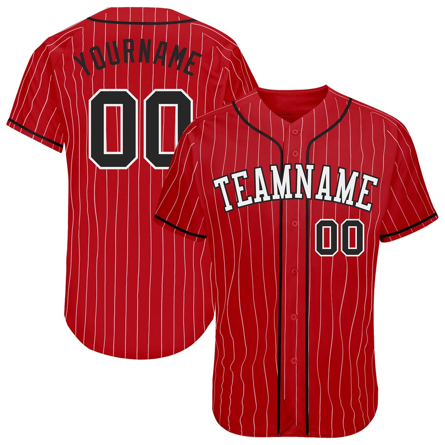 Custom Red White Pinstripe Black-White Authentic Baseball Jersey - Main View