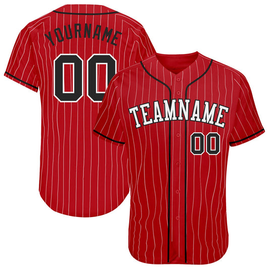 Custom Red White Pinstripe Black-White Authentic Baseball Jersey - Main View