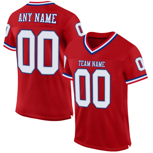 Custom Red White-Royal Mesh Authentic Throwback Football Jersey - Main View