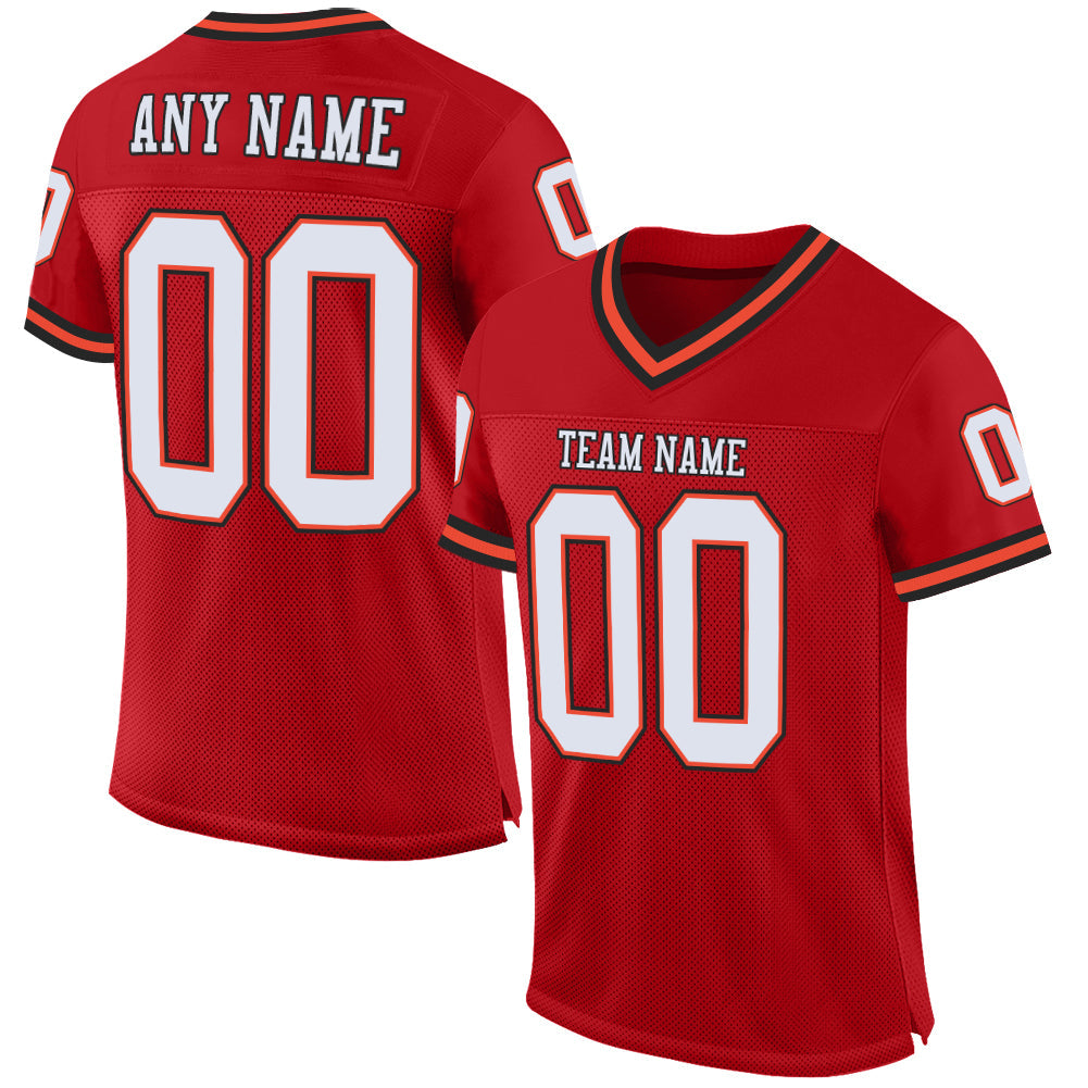 Custom Red White-Orange Mesh Authentic Throwback Football Jersey - Main View