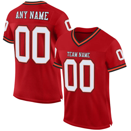Custom Red White-Orange Mesh Authentic Throwback Football Jersey - Main View
