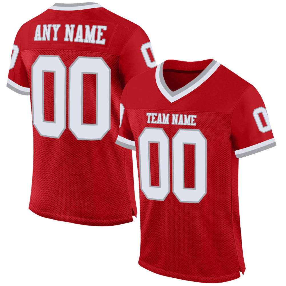 Custom Red White-Gray Mesh Authentic Throwback Football Jersey - Main View
