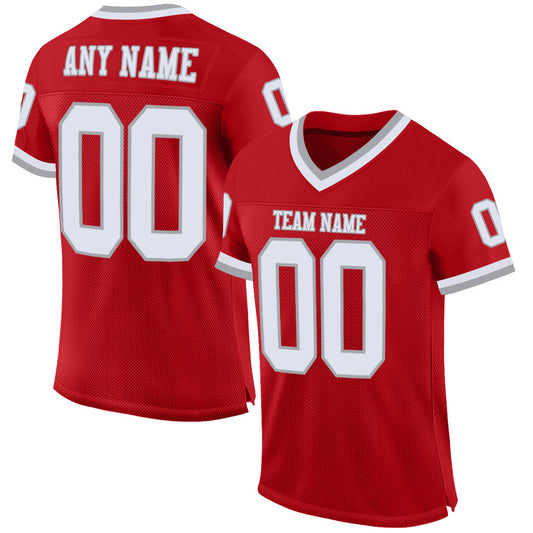 Custom Red White-Gray Mesh Authentic Throwback Football Jersey - Main View