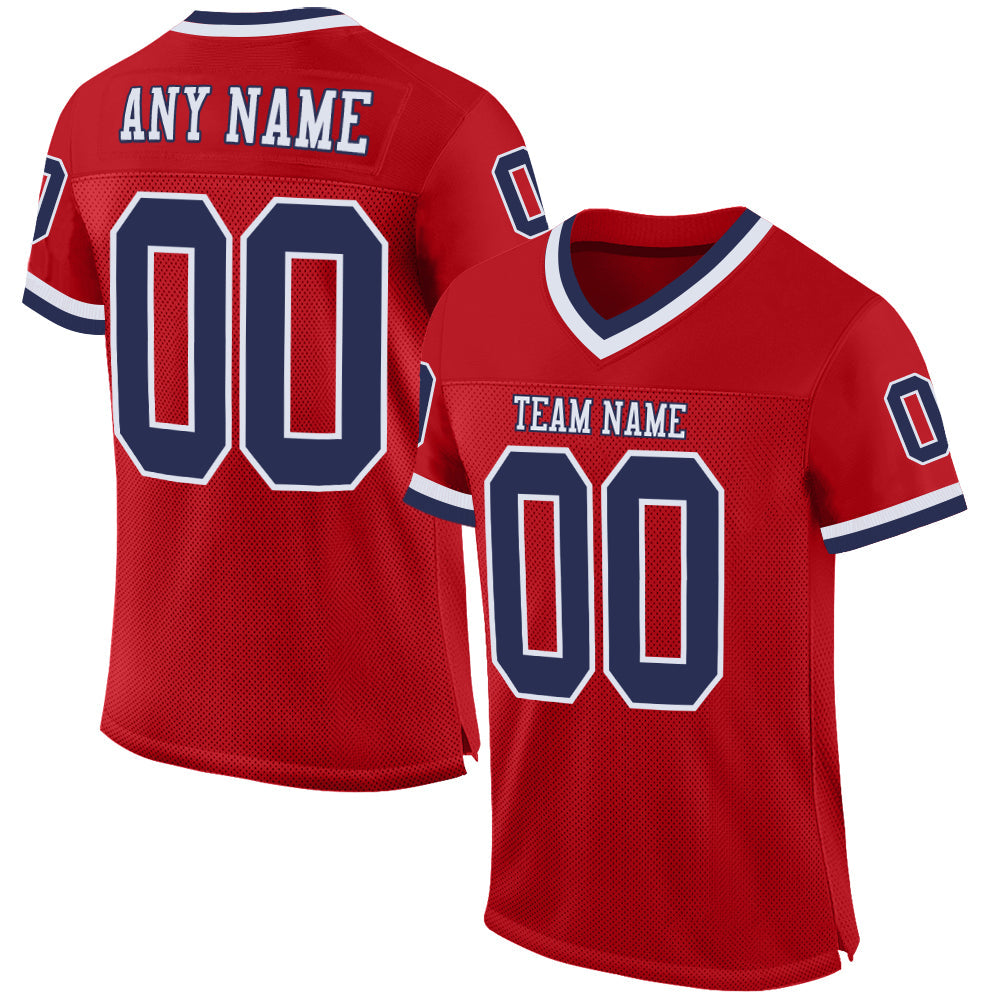 Custom Red Navy-White Mesh Authentic Throwback Football Jersey - Main View