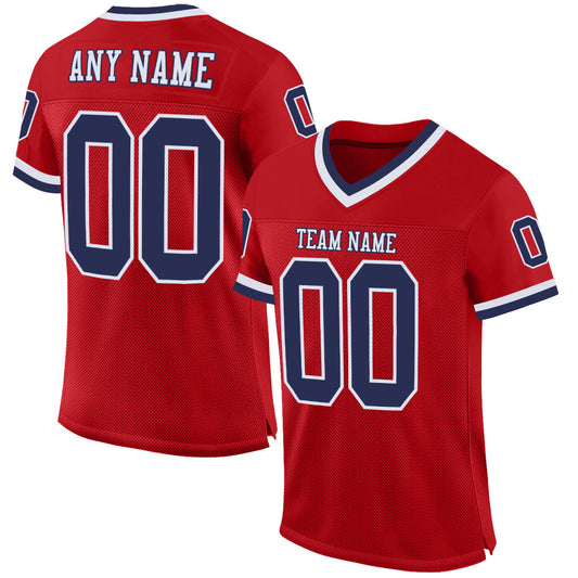 Custom Red Navy-White Mesh Authentic Throwback Football Jersey - Main View