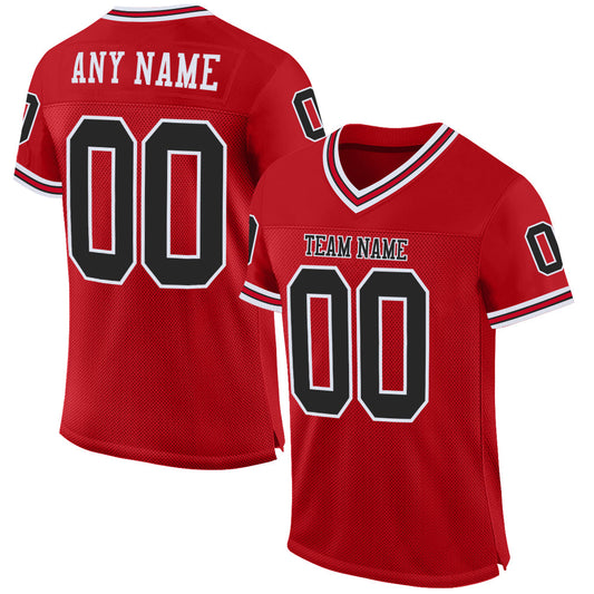 Custom Red Black-White Mesh Authentic Throwback Football Jersey - Main View