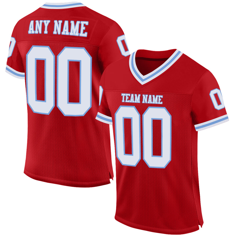 Custom Red White-Light Blue Mesh Authentic Throwback Football Jersey - Main View