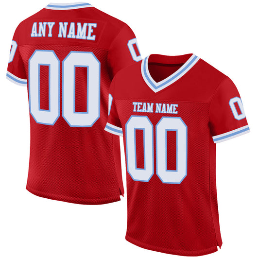 Custom Red White-Light Blue Mesh Authentic Throwback Football Jersey - Main View