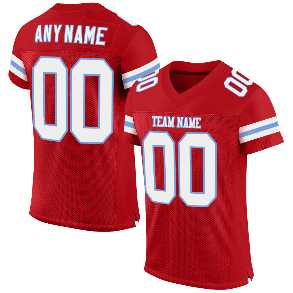 Custom Red White-Light Blue Mesh Authentic Football Jersey - Main View