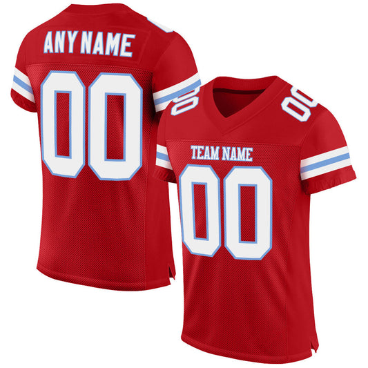 Custom Red White-Light Blue Mesh Authentic Football Jersey - Main View