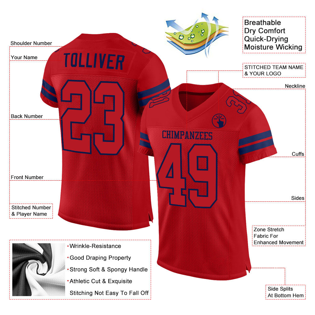 Custom Red Red-Navy Mesh Authentic Football Jersey view 2
