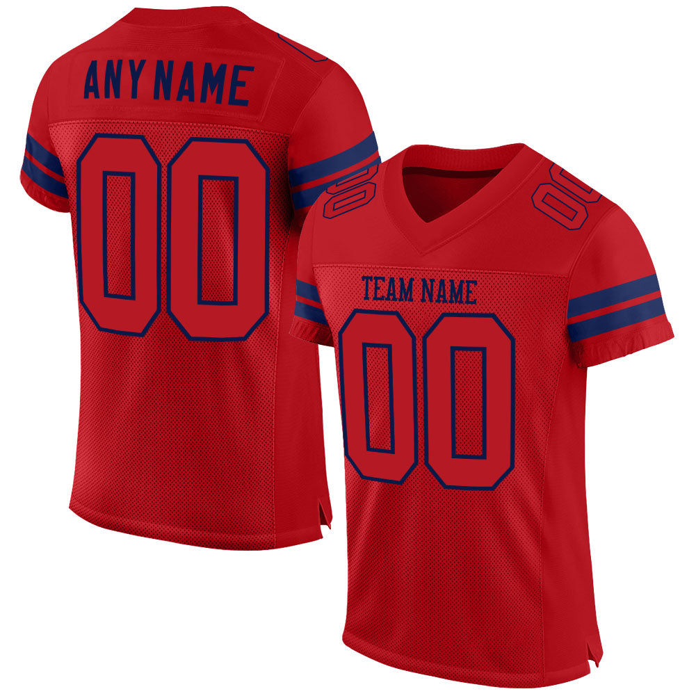 Custom Red Red-Navy Mesh Authentic Football Jersey - Main View
