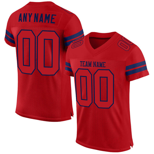 Custom Red Red-Navy Mesh Authentic Football Jersey - Main View
