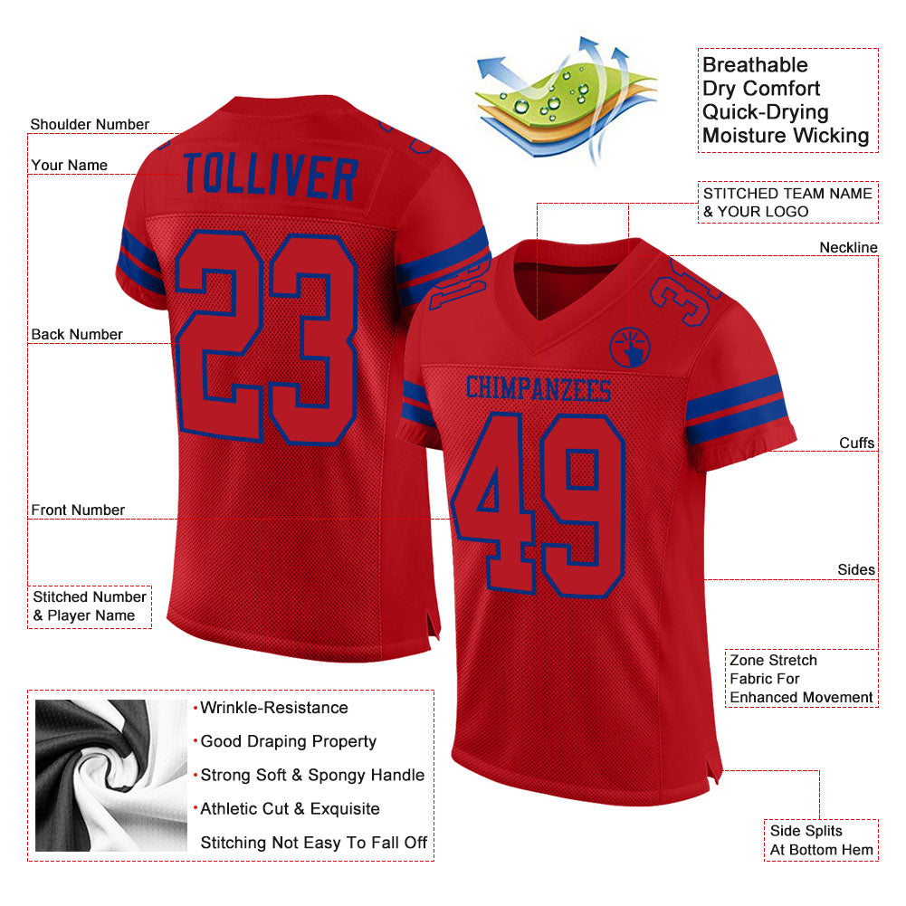 Custom Red Red-Royal Mesh Authentic Football Jersey view 2
