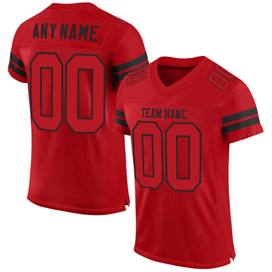 Custom Red Red-Black Mesh Authentic Football Jersey - Main View