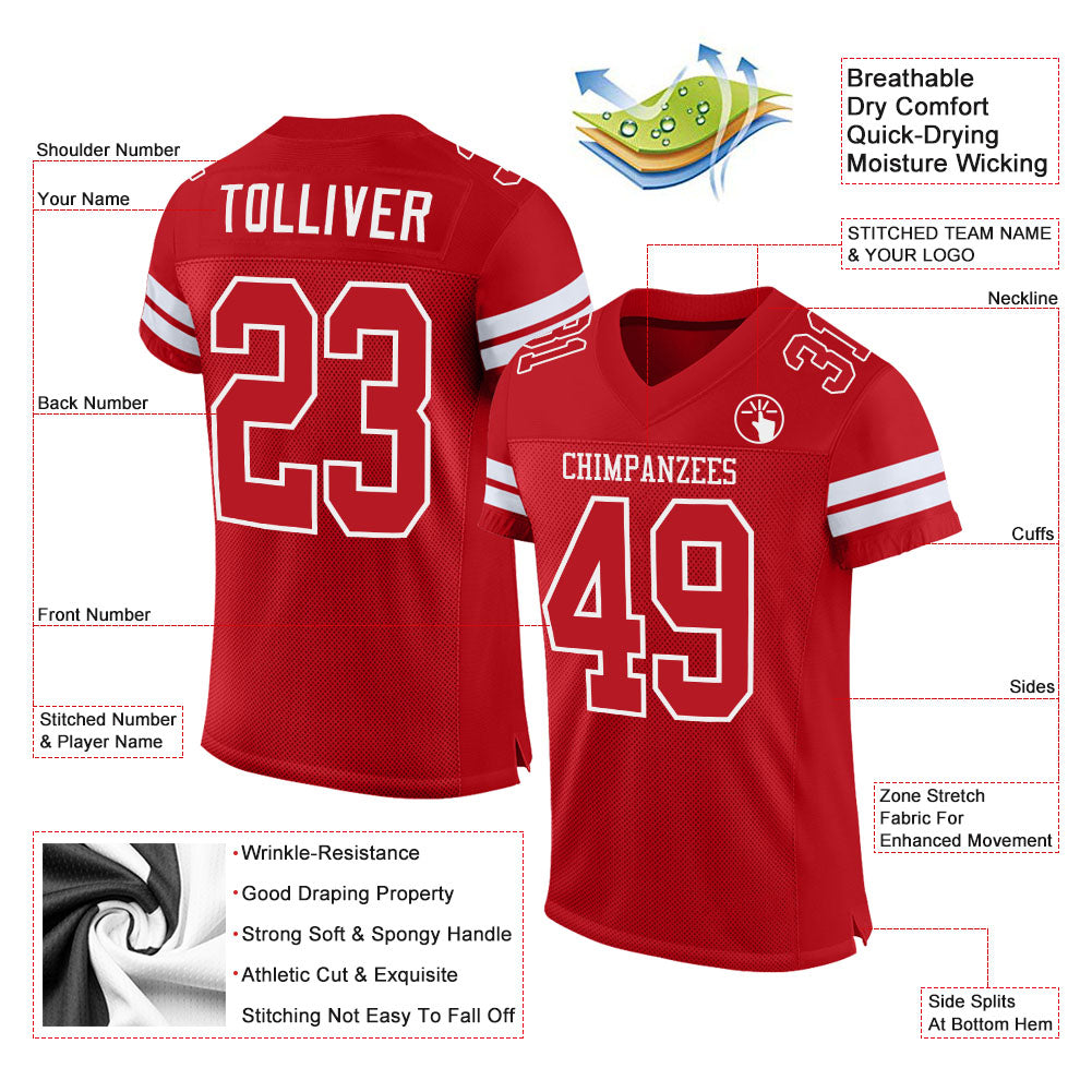Custom Red Red-White Mesh Authentic Football Jersey view 2