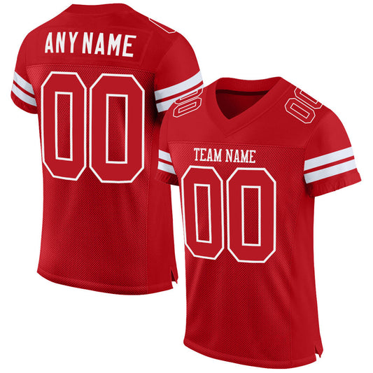 Custom Red Red-White Mesh Authentic Football Jersey - Main View