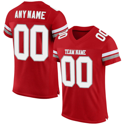 Custom Red White-Gray Mesh Authentic Football Jersey - Main View