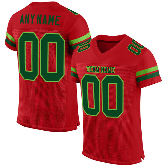 Custom Red Green-Neon Green Mesh Authentic Football Jersey - Main View