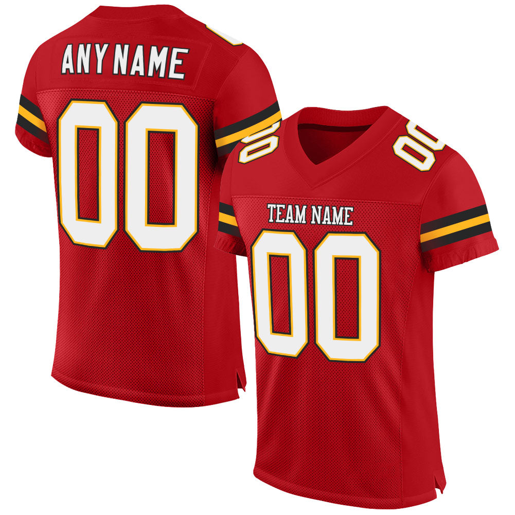 Custom Red White-Gold Mesh Authentic Football Jersey - Main View