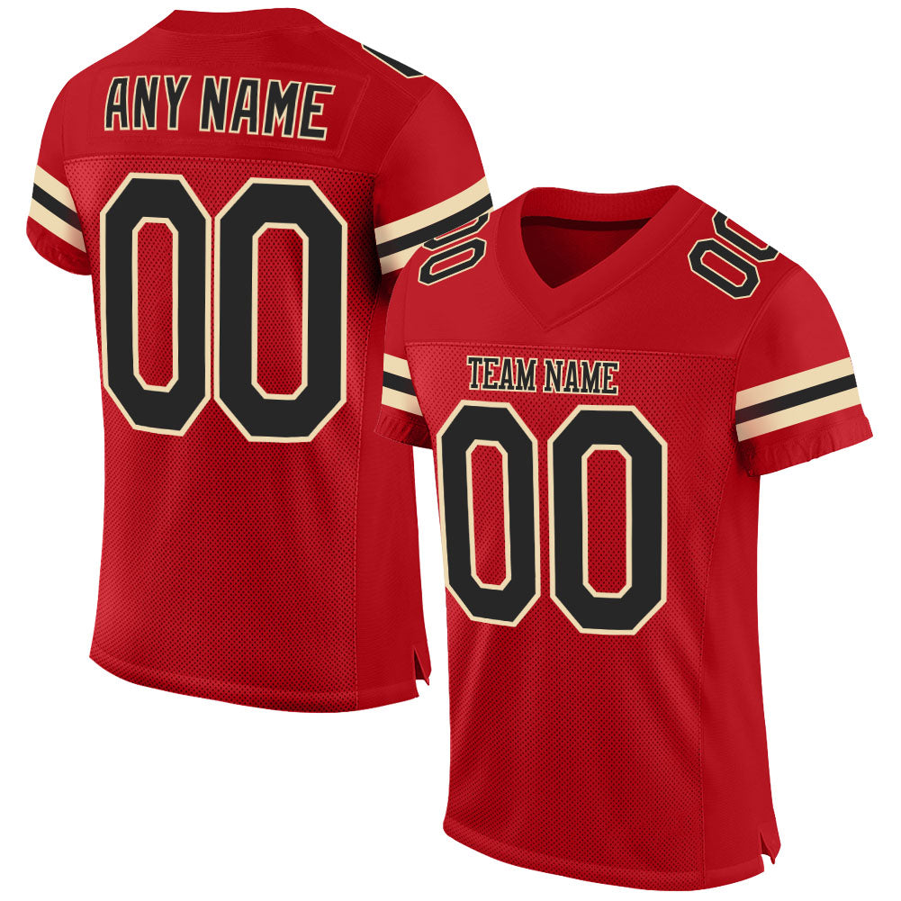 Custom Red Black-Cream Mesh Authentic Football Jersey - Main View