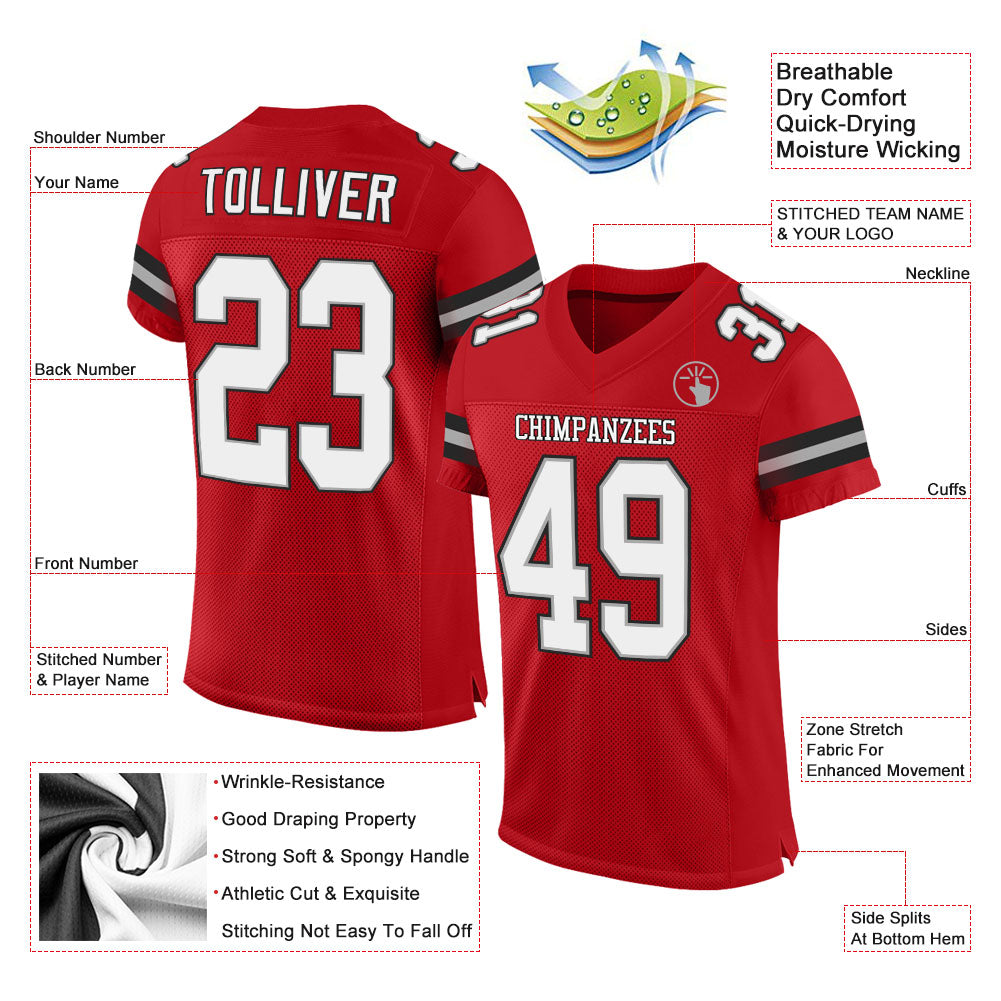 Custom Red White-Black Mesh Authentic Football Jersey view 2